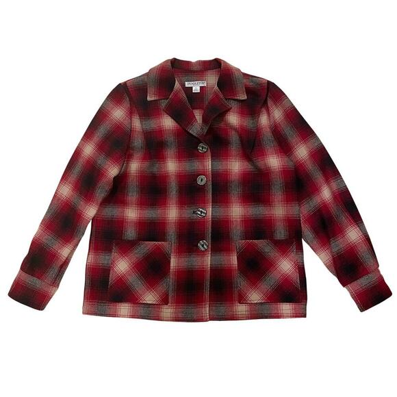 Vintage Pendleton P Large Wool Shirt Jacket | Red Black Plaid Virgin Wool NWOT - Picture 8 of 8